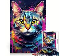 Ritratto di gatto con gocce di vernice, puzzle per adolescenti da 1000 pezzi, rafforza la memoria, momento di pace, bordo di qualità, regalo classico (50x75cm)