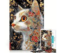 Ritratto di gatto decorato con dettagli floreali, puzzle difficile per adulti da 1000 pezzi, gioco intelligente da fare a casa, divertente da assemblare, regalo festivo (38x26cm)