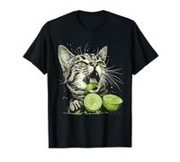 Ritratto di gatto lime stampa animalier opera d'arte Lime Fruit Cat Lover Maglietta