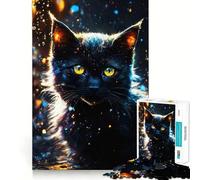 Ritratto di gatto nero mistico, puzzle da 1000 pezzi per adulti, regalo, per migliorare la memoria, per il tempo libero, con tagli netti, decorazione murale (38x52cm)