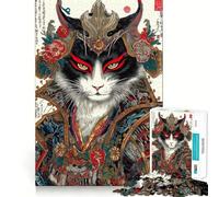 Ritratto di gatto samurai in stile Ukiyo-e - Puzzle da 1000 pezzi per adulti, gioco di logica fine, svago, bordi precisi, oggetto da collezione (38x52cm)