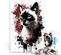 Ritratto di gatto siamese puzzle 1000 pezzi per adulti Aiuta il cervello ad allenare i giocattoli che creano dipendenza per coltivare la pazienza decorazione murale 38x26cm