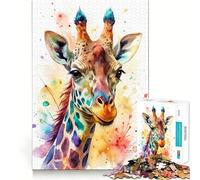 Ritratto di giraffa ad acquerello Puzzle da 1000 pezzi per adolescenti Attività divertente per stimolare la mente,taglio di alta precisione,attività creativa rilassante e distensiva (38x26cm)