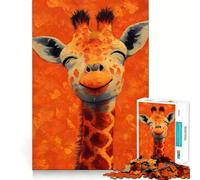 Ritratto di giraffa sorridente su sfondo arancione - Puzzle da 1000 pezzi per adulti - Gioco di esercizi mentali - Divertimento condiviso - Taglio di precisione - Espositore artistico 38x52cm
