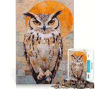 Ritratto di gufo con sfondo di mappa - Puzzle da 1000 pezzi per adulti - Gioco stimolante per la mente - Antistress - Decorazione murale con ritagli chiari (50x75cm)