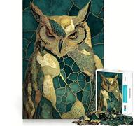 Ritratto di gufo Kintsugi in verde acqua e oro, puzzle da 1000 pezzi per ragazzi, puzzle che stimola la memoria, favorisce il relax, tagli lisci, regalo artistico (50x75cm)