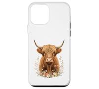 Ritratto di Highland Cow con elementi floreali Custodia per iPhone 12 mini