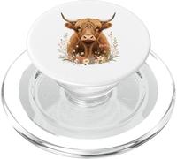 Ritratto di Highland Cow con elementi floreali PopSockets PopGrip per MagSafe