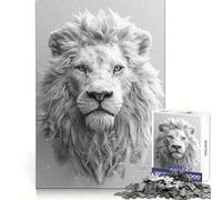 Ritratto di leone bianco Puzzle da 1000 pezzi per adulti Stimolo cognitivo Evasione consapevole Blocco stretto Regalo per le vacanze (38x52cm)