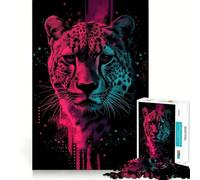 Ritratto di leopardo al neon, puzzle per adolescenti da 1000 pezzi, gioco intelligente e rilassante, assemblaggio, regalo perfetto (38x52cm)