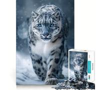 Ritratto di leopardo delle nevi nella neve invernale - Puzzle da 1000 pezzi per ragazzi - Gioco di logica fine - Facile e rilassante - Bordo netto - Regalo per le festività (38x26cm)