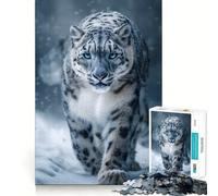 Ritratto di leopardo delle nevi nella neve invernale - Puzzle per adulti da 1000 pezzi - Gioco intelligente e rilassante - Montaggio di motivi - Regalo prezioso (50x75cm)
