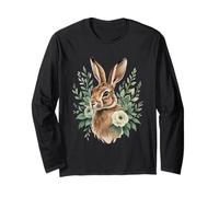 Ritratto di Lepre con Elementi Floreali Maglia a Manica