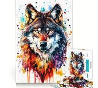 Ritratto di lupo ad acquerello Puzzle da 1000 pezzi per adolescenti Attività divertente per stimolare la mente,taglio di alta precisione,attività rilassante e distensiva (38x26cm)