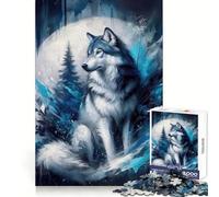 Ritratto di Lupo Blu Puzzle da 1000 pezzi per adolescenti Puzzle per pensiero chiaro e consapevole Evasione a incastro solido (38X52CM)
