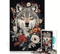 Ritratto di lupo con composizione floreale,puzzle da 1000 pezzi per adulti,gioco di concentrazione mentale,taglio di alta precisione,attività creativa per rafforzare i legami affettivi (50x75cm)