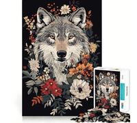 Ritratto di lupo con composizione floreale - Puzzle per adulti da 1000 pezzi - Gioco di potenziamento cognitivo - Design a incastro preciso - Regalo di compleanno - Rompicapo (38x26cm)