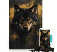 Ritratto di lupo con dettagli dorati - Puzzle da 1000 pezzi - Divertimento e allenamento mentale - Pezzi a incastro precisi - Un hobby affascinante per i momenti di svago (50x75cm)
