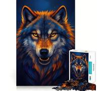 Ritratto di lupo con pelliccia blu e arancione - Puzzle difficile per adulti da 1000 pezzi - Giocattolo intelligente e divertente - Taglio preciso - Regalo artistico 50x75cm