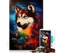 Ritratto di lupo con sfondo floreale,puzzle da 1000 pezzi,gioco di logica e allenamento mentale,incastro perfetto,senza spazi vuoti,sfida interattiva per la mente a casa (50x75cm)
