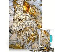 Ritratto di lupo in vetro colorato, puzzle da 1000 pezzi per adulti, gioco di logica, ideale per momenti di condivisione, con bordi di alta qualità, regalo di pregio 38x52cm