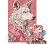 Ritratto di lupo rococò rosa per adulti, puzzle da 1000 pezzi, gioco per esercitare la mente, divertimento per tutta la famiglia, taglio di precisione, regalo adorabile (38x52cm)