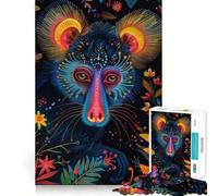 Ritratto di mandrillo al neon con accenti floreali Puzzle per adolescenti 1000 pezzi Gioco intelligente di ragionamento Gioco al chiuso Bordo liscio Pezzo da collezione artistica (38x26cm)