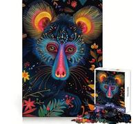 Ritratto di mandrillo al neon con accenti floreali Puzzle per adolescenti 1000 pezzi Gioco intelligente di ragionamento Gioco al chiuso Bordo liscio Pezzo da collezione artistica (38x26cm)