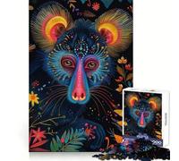 Ritratto di mandrillo al neon con dettagli floreali, puzzle per adulti da 1000 pezzi, rompicapo, evasione rilassante, motivo da assemblare, regalo di Babbo Natale (50x75cm)