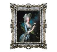 Ritratto Di Maria Antonietta Con La Rosa di Elisabeth Vigée Le Brun Riproduzione Stampata Quadro su Carta Effetto Tela con Cornice Barocca cm 55x45 (Argento Anticato)