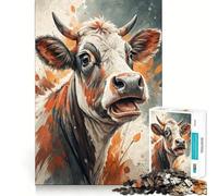 Ritratto di mucca ad acquerello con bocca aperta Puzzle per adulti 1000 giochi di logica Struttura a incastro precisa Facile da imparare Divertimento per tutta la famiglia (50x75cm)