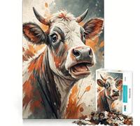 Ritratto di mucca ad acquerello con bocca aperta,puzzle per adulti da 1000 pezzi,gioco di memoria divertente,componenti robusti e ben definiti, alleviare lo stress (38x26cm)