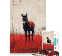 Ritratto di mulo in rosso e bianco Puzzle da 1000 pezzi per adulti Migliora la memoria Rilassa il tempo Design Assemblaggio Regalo di alta qualità (38x26cm)