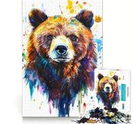 Ritratto di orso ad acquerello,puzzle da 1000 pezzi,gioco creativo,incastro perfetto,nessun pezzo si stacca,attività per rafforzare i legami familiari (38x52cm)