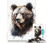 Ritratto di orso ad acquerello Puzzle da 1000 pezzi Gioco di concentrazione Artigianato di taglio esperto Hobby affascinante per i momenti di svago (38x52cm)