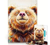 Ritratto di orso sorridente con effetto acquerello, puzzle da 1000 pezzi per ragazzi, gioco intelligente per momenti di condivisione, immagine da assemblare, opera d'arte 50x75cm