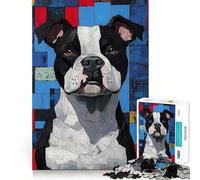 Ritratto di Pitbull con motivo geometrico, puzzle da 1000 pezzi per adulti, stimolante per la memoria, antistress, di alta qualità, ideale per compleanni a sorpresa (38x26cm)