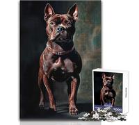 Ritratto di pitbull marrone, puzzle da 1000 pezzi per adulti, gioco educativo e divertente, regalo perfetto e premuroso per ogni occasione, dimensioni 38x26cm