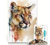 Ritratto di puma ad acquerello Puzzle per adulti da 1000 pezzi Gioco di memoria Divertente Taglio di precisione Facile da imparare Divertimento per tutta la famiglia (38x26cm)