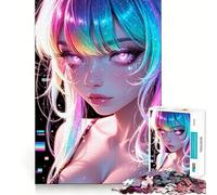 Ritratto di ragazza anime con capelli arcobaleno - Puzzle da 1000 pezzi per adolescenti - Stimola la memoria - Rilassante - Taglio di alta qualità - Regalo sentito (50x75cm)