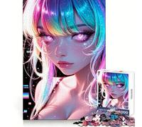 Ritratto di ragazza anime con capelli arcobaleno - Puzzle da 1000 pezzi per adulti, gioco per esercitare la mente, legame familiare, taglio di precisione, regalo creativo (38x26cm)