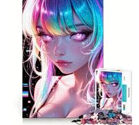 Ritratto di ragazza anime con capelli arcobaleno - Puzzle da 1000 pezzi per adulti, gioco per esercitare la mente, legame familiare, taglio di precisione, regalo creativo (38x26cm)