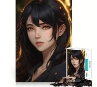 Ritratto di ragazza anime con occhi dorati Puzzle da 1000 pezzi per adolescenti Gioco stimolante per la mente Incastro perfetto senza spazi vuoti Attività rilassante di gruppo al chiuso (38x52cm)
