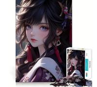 Ritratto di ragazza anime con occhi viola - Puzzle da 1000 pezzi per adolescenti - Stimola la mente - Divertimento - Senza spazi vuoti - Incastro perfetto - Tempo coinvolgente per rilassarsi in casa
