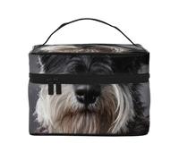 Ritratto di Schnauzer grigio scuro, borsa da viaggio per il trucco da donna, grande organizer per cosmetici