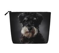 Ritratto di Schnauzer grigio scuro, Borsa per cosmetici in lino sintetico Borsa per trucco Borsa da viaggio portatile