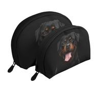Ritratto di stampa del cane Rottweiler, Borsa per trucco a conchiglia Portamonete da donna Borsa da toilette piccola Borsa per cosmetici 2 pezzi