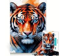 Ritratto di tigre ad acquerello con dettagli geometrici,puzzle da 1000 pezzi,gioco di sfida mentale,taglio di alta precisione,divertente sfida per il tempo di attesa (38x26cm)