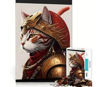 Ritratto di un gatto samurai - Puzzle da 1000 pezzi per adolescenti - Gioco di logica - Leggero e rilassante - Taglio liscio - Decorazione da parete (38x26cm)