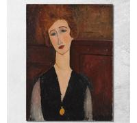 Ritratto di Una Donna Amedeo Modigliani, amd49 Quadro Stampato su Tela Fine Art, Intelaiato Pronto da Appendere, Alta qualità, 40x30 cm